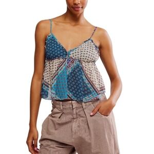 NWT FREE PEOPLE Alix Printed Tank Ocean Combo XS